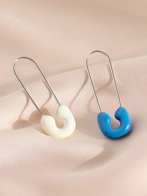 White K [Royal Blue rice white] eh13165 Brass Enamel Geometric Minimalist Huggie Earring